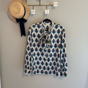 Tory Burch Silk Long Sleeve Bow Neck Blouse 14